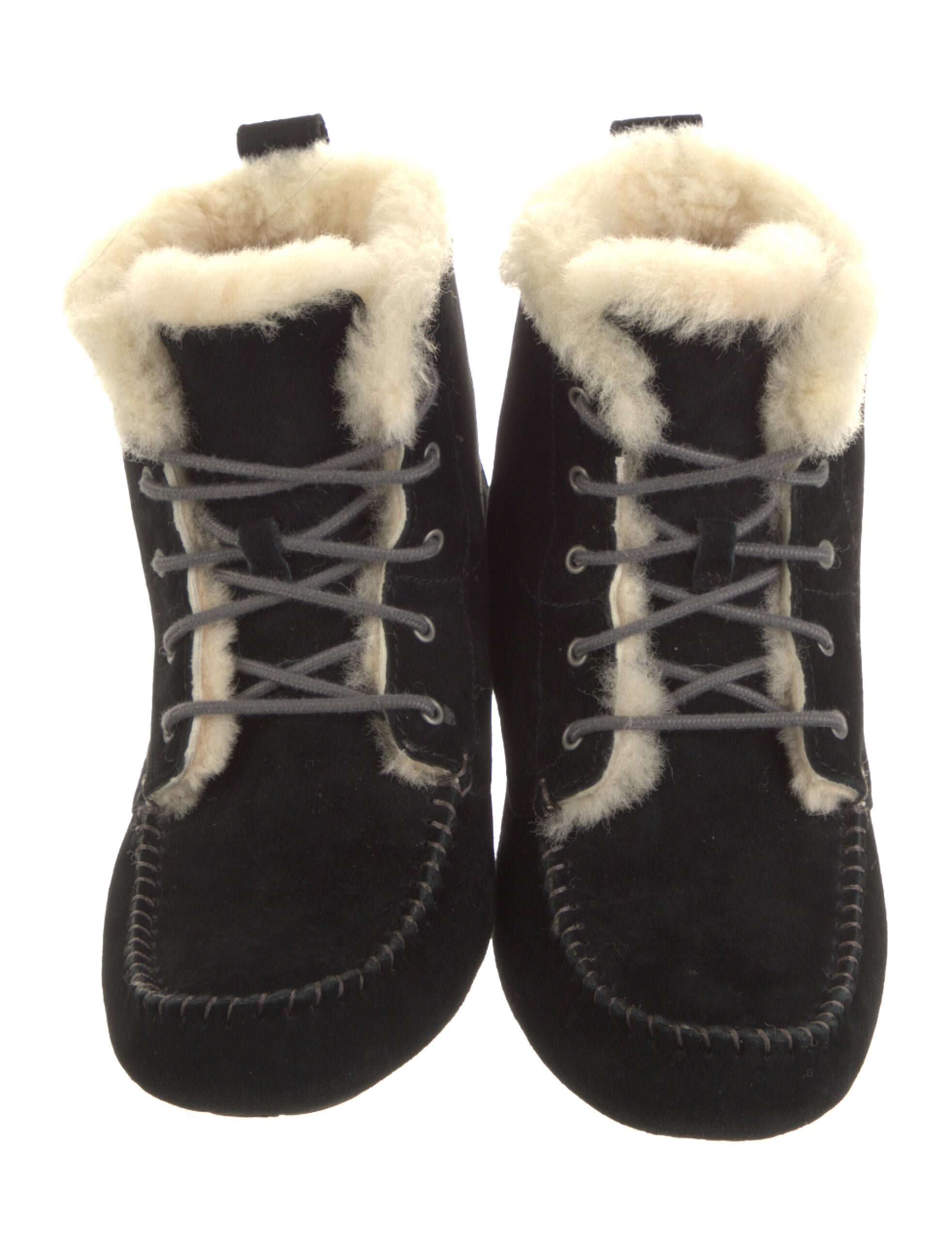 UGG Suede Fur Trim Lace-Up Boots